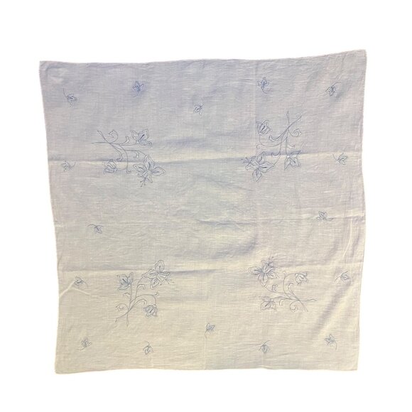 Vintage Handmade Embroidered Linen Tablecloth Peach Gray Floral Square 33” Used - Picture 11 of 13
